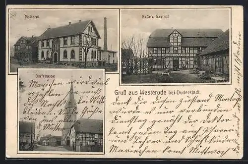 AK Westerode /Duderstadt, Noltes Gasthof, Molkerei, Dorfstrasse mit Kirche