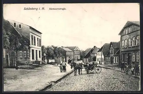 AK Schönberg i. M., Siemzerstrasse mit Pferdewagen
