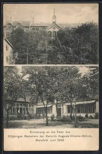 AK Bielefeld, 50 jährigen Bestehens der Kaiserin Auguste Viktoria-Schule 1908, Hof