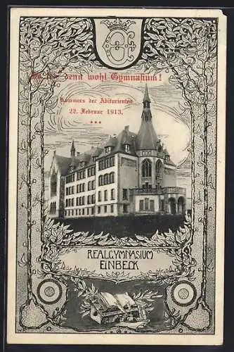 AK Einbeck, Realgymnasium, Kommers der Abiturienten 1913, Wappen, Passepartout