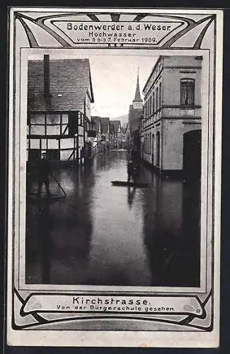 AK Bodenwerder, Kirchstrasse beim Hochwasser am 5.-7. Februar 1909
