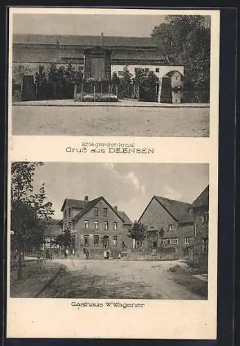 AK Deensen, Kriegerdenkmal, Gasthaus W. Wagener