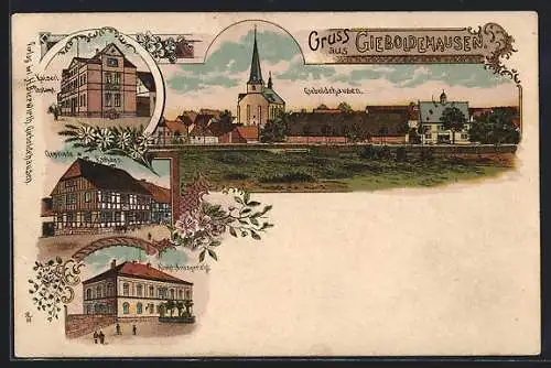 Lithographie Gieboldehausen, Kaiserl. Postamt, Gemeinde-Rathaus, Königl. Amtsgericht
