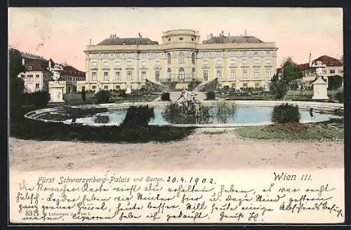 AK Wien III, Fürstliches Schwarzenberg-Palais und Garten