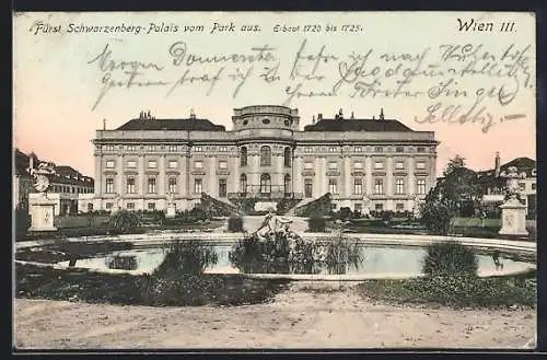 AK Wien, Fürst Schwarzenberg-Palais vom Park aus