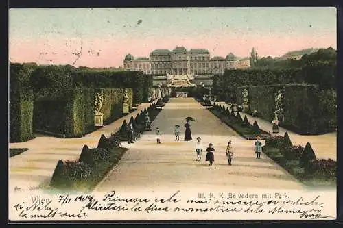 AK Wien, K. K. Belvedere mit Park