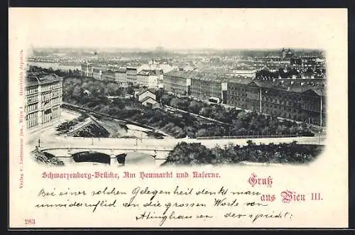 AK Wien III, Schwarzenberg-Brücke mit Neumarkt und Kaserne