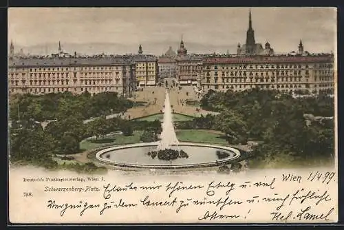 AK Wien, Schwarzenbergplatz mit Wasserspiel