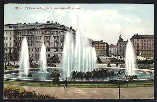 AK Wien, Schwarzenbergplatz mit Leuchtbrunnen