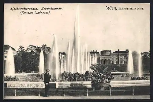 AK Wien, Schwarzenberg-Platz, Hochstrahlbrunnen, Leuchtbrunnen