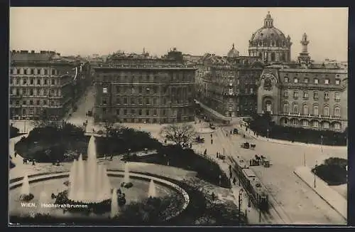 AK Wien, Hochstrahlbrunnen, Strassenbahn am Schwarzenbergplatz