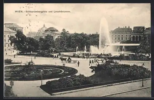 AK Wien, Schwarzenbergplatz und Leuchtbrunnen