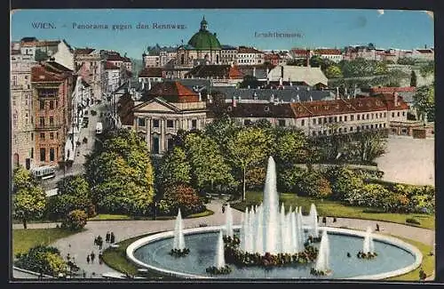 AK Wien, Panorama gegen den Rennweg, Leuchtbrunnen