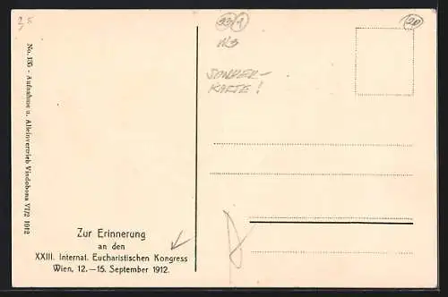 AK Wien, XXIII. Internat. Eucharistischer Kongress 1912, Inneres der Garnisonskirche