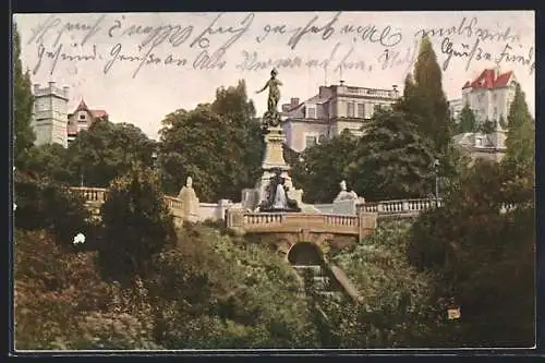 AK Stuttgart, Eugenstrasse mit Brunnen