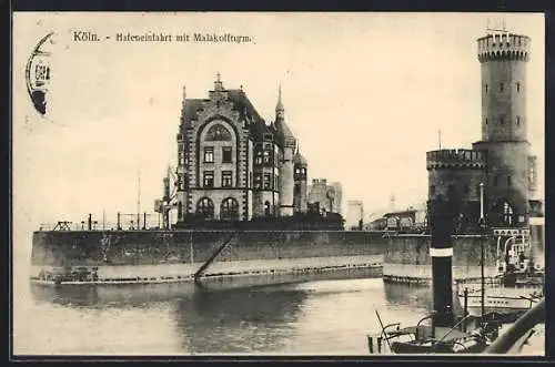 AK Köln, Hafeneinfahrt mit Malakoffturm