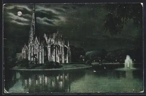 AK Stuttgart, Johanneskirche im Mondschein