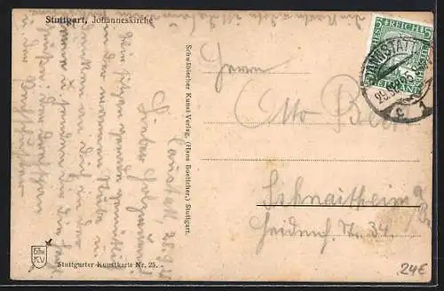 AK Stuttgart, Johanneskirche im Mondschein