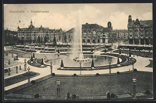 AK Mannheim, Brunnen auf dem Friedrichsplatz