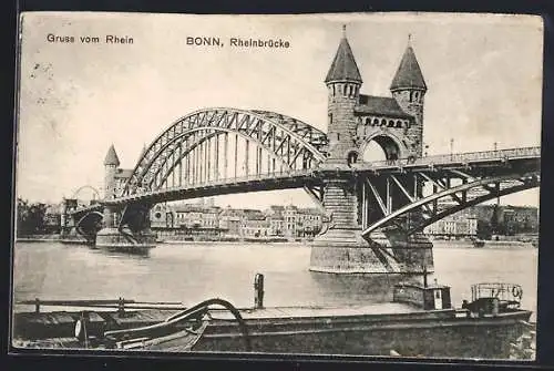 AK Bonn, Schiff an der Rheinbrücke