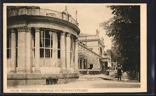 AK Wiesbaden, Kurhaus mit Gartenterrasse