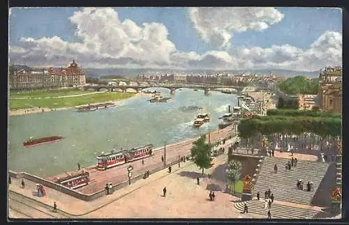 AK Dresden, Ministerien, Elbeblick und Brühl`sche Terrasse