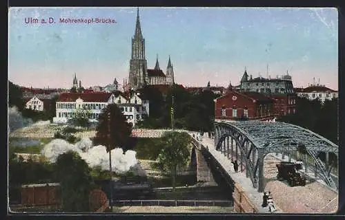 AK Ulm a.D., Blick von der Mohrenkopf-Brücke zum Dom