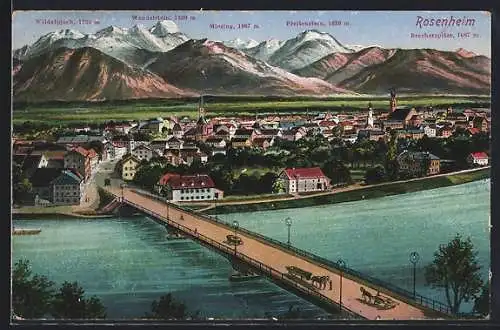 AK Rosenheim / Bayern, Gesamtansicht mit Brücke