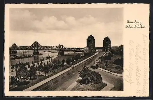 AK Duisburg, Blick auf die Rheinbrücke