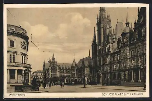 AK Wiesbaden, Rathaus und Schlossplatz
