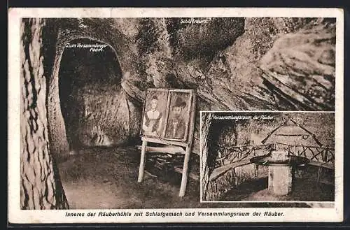 AK Leichtweisshöhle, Inneres der Räuberhöhle mit Schlafgemach und Versammlungsraum der Räuber