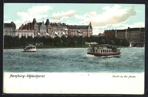 AK Hamburg-Uhlenhorst, Alster mit Booten