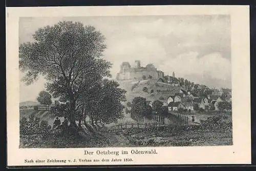 Künstler-AK Otzberg / Odenwald, Panorama