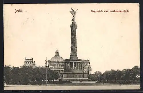 AK Berlin-Tiergarten, Siegelssäule und Reichstaggebäude