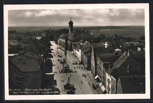 AK Straubing, Blick vom Stadtturm auf die Jesuitenkirche