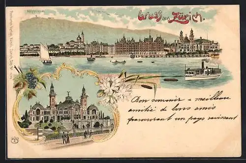 Lithographie Zürich, Stadtansicht um 1900