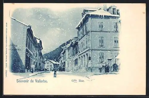 AK Vallorbe, Grande Rue, Strassenpartie im Schnee