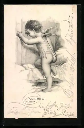 AK Kleiner Engel schaut durchs Schlüsselloch