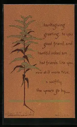 AK Thanksgiving-Gedicht mit Pflanze