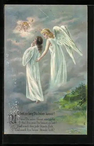 AK Betende Frau mit Engel im Himmel