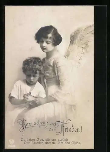 AK Schutzengel wacht über betendes Kind