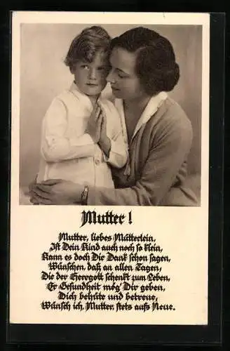 AK Mutter und Sohn mit betenden Händen zum Muttertag