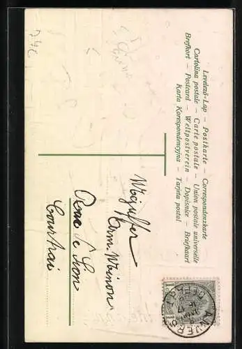 Präge-AK Mann klettert an Neujahr ans Fenster einer Frau