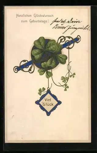 AK Vierblättrige Kleeblätter, Herzlichen Glückwunsch zum Geburtstage