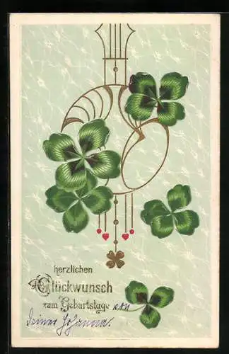 AK Vierblättrige Kleeblätter, Herzlichen Glückwunsch zum Geburtstage