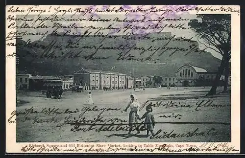 AK Cape Town, Riebeeck Square and Old Hottentot Slave Market looking to Table Mountain