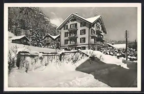 AK Beatenberg, Hotel-Pension Silberhorn im Schnee