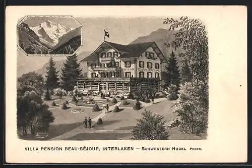 AK Interlaken, Villa Pension Beau-Séjour vom Garten gesehen