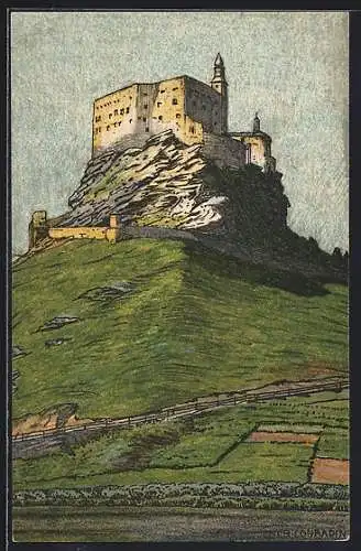 Künstler-AK Tarasp-Schuls, Blick auf das Schloss