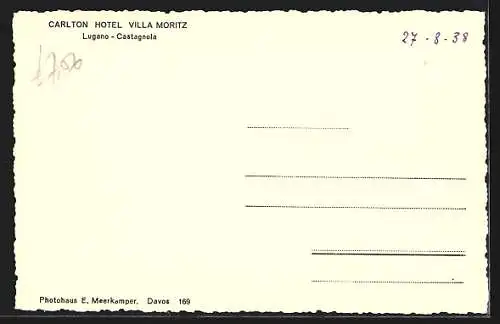 AK Lugano-Castagnola, Carlton-Hotel und Villa Moritz